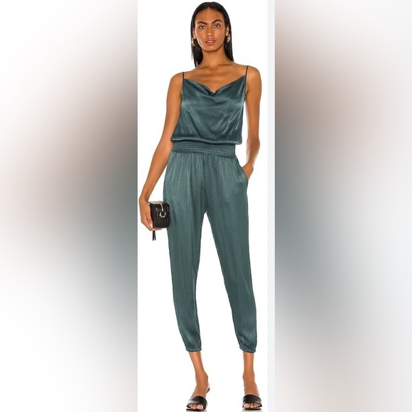 REVOLVE bobi BLACK Sleek Textured Deep‎ Sage Jumpsuit Size Small - Picture 1 of 10
